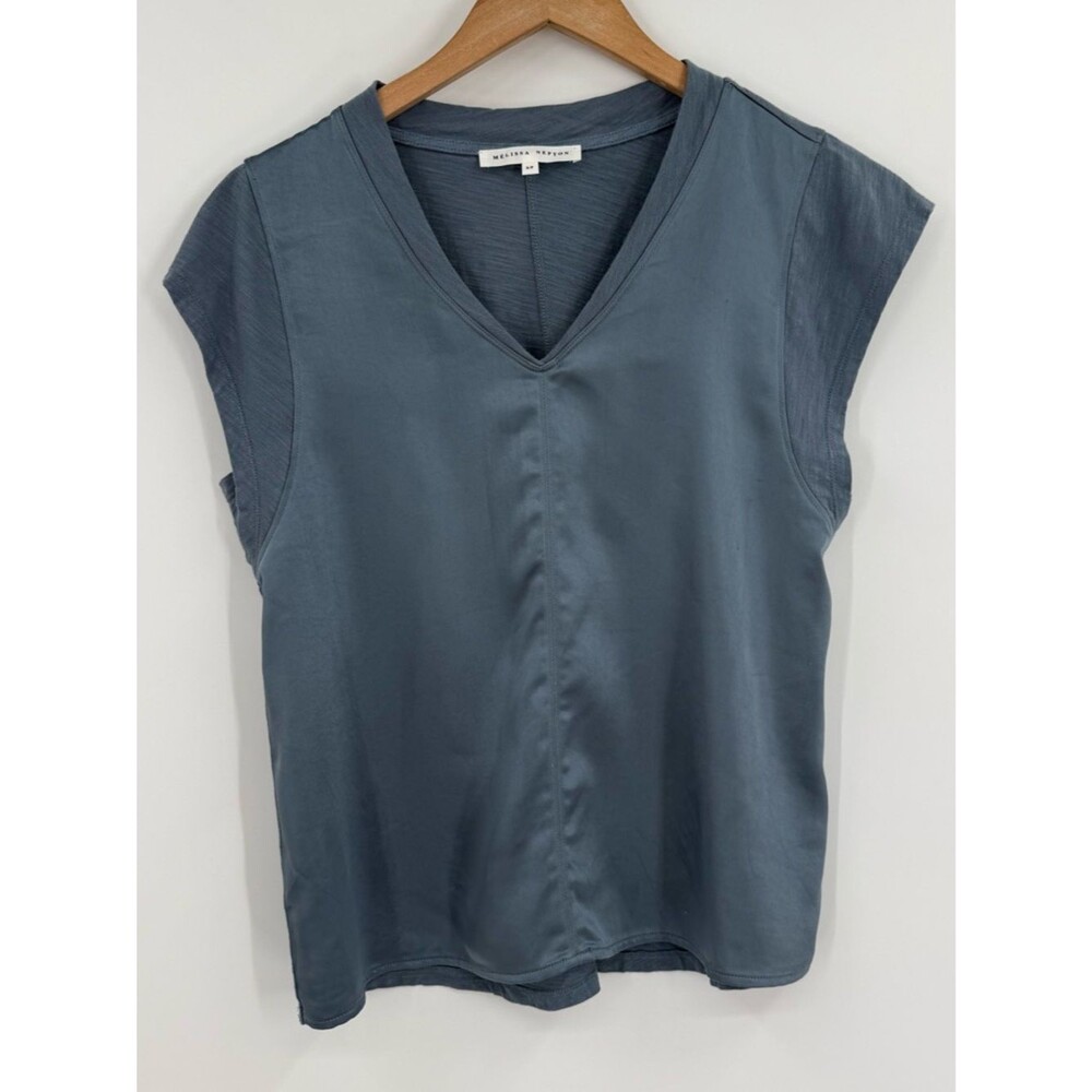 Melissa Nepton Cameron V Neck Mix Media Top | Blue | Small